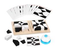 Jeu de Construction Énigme Mentale en Bois 32 Pièces | Cartes Formes et Cloche Incluses, Surface Poncée, pour Ateliers, Tables et Moments Familiaux