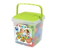 Jeu de Construction et assemblage - BLOKO - Baril de Rangement Vert + 100 Bloko + 1 plaque de Jeu - Dès 12 mois