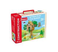 JeuJura – Jeu de construction – La cabane perchée et sa tyrolienne – 70 pièces – Naturel teinté G