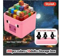 Jeu de construction magnétique enfant 200 blocs aimantés + 10 figurines - Coffret créatif univers Minecraft avec boîte