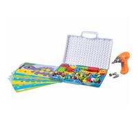 Playtastic Jeu de contruction 2 en 1 mosaïque et atelier de bricolage avec perceuse à piles