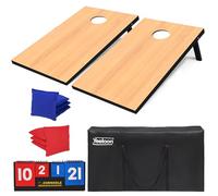 Jeu de Cornhole de Taille hayon avec 8 Sacs poires et étui de Transport, Planche à Lancer de Jeu d'extérieur pour Adultes (Naturel) 0,9 x 0,6 m