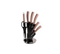 Berlinger Haus Rose Gold Set de Couteaux de Cuisine Professionnel 8 Pièces, Acier Inoxydable, Revêtement Antiadhésif, Support, Couteau de Chef, Santoku, Acier à Aiguiser, Ciseaux, Design Metallic
