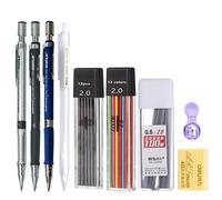Jeu de crayons mécaniques 2.0mm avec 2B noir/couleurs, recharge pour écriture, croquis, Art, dessin, peinture, crayon automatique pour école Mix color set D