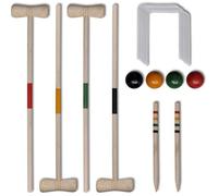 Jeu de croquet en bois OVONNI pour 4 joueurs - Bois naturel et rayé - A partir de 3 ans