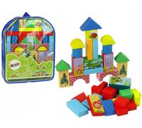 Jeu de cubes en bois avec château animalier dans un sac à dos