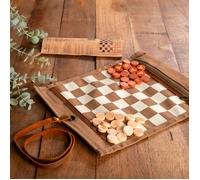 Jeu de dame et d'échecs de voyage en cuir