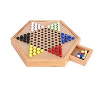 Jeu de Dames Chinoises en Bois avec tiroir Rangement Plateau d échecs pour Enfants et Adultes développement du Cerveau Apprentissage la pensée logique Coordination Main-œil Compact Portable