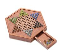 Jeu de Dames Chinoises en Bois avec tiroir Rangement Plateau d échecs pour Enfants et Adultes développement du Cerveau Apprentissage la pensée logique Coordination Main-œil Compact Portable