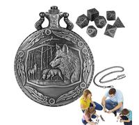 Jeu de dés avec boîtier de montre, jeu de dés pour montre de poche | Coquille de montre vintage avec dés | Accessoires de jeux de société en forme de chaîne pour soirées à thème, réunions de famille,