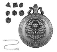 Jeu de dés Colliers, Montre de Poche Dés - Jouets Dés Géniques avec Coque de Montre de Poche Jeu de dés Portable,7 Pièces Métal Dés Jeu de Société Minuscules Dés Steampunk Accessoires de Jeu de Rôle