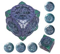 Jeu de dés DND en métal 7 en 1 avec motif de dragon en relief 3D, design unique pour donjons et dragons, jeu de dés polyédriques fantastiques pour joueurs de D&D et DM (vert violet)