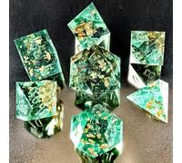 Jeu de dés DND non peints à bords tranchants avec feuille dorée, 7 dés polyédriques à bords rasoirs, faits à la main, pour jeux de rôle