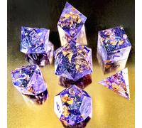 Jeu de dés DND non peints à bords tranchants avec feuille dorée, 7 dés polyédriques à bords rasoirs, faits à la main, pour jeux de rôle