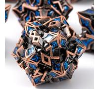 Jeu de dés en métal pour DND - Série Spire Sanctum - Jeu de dés polyédriques pour D&D, RPG et plus encore - Rouleaux équilibrés - Beau lot de 7 pièces pour Donjons et Dragons (paillettes bleu cuivre