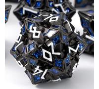 Jeu de dés en métal pour DND - Série Spire Sanctum - Jeu de dés polyédriques pour D&D, RPG et plus encore - Rouleaux équilibrés - Magnifique ensemble de 7 pièces pour Donjons et Dragons (noir mat bleu