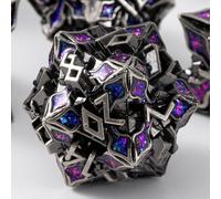 Jeu de dés en métal pour DND - Série Spire Sanctum - Jeu de dés polyédriques pour D&D, RPG et plus encore - Rouleaux équilibrés - Beau lot de 7 pièces pour Donjons et Dragons (paillettes argentées