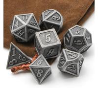 Jeu De Dés Polyédriques En Métal Pour Jeux De Rôle - D&d, Shadowrun, Pathfinder - 7 Pièces D20 D12 D10 D8 D6 D4 (Argent Ancien)