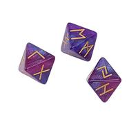 Jeu de Dés Runiques 8 Faces, Lot de 3 Dés Polyédriques aux Couleurs Mystiques, pour Divination, Jeux de Rôle ou Collection, Thème Bleu Violet