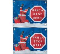 Jeu de deux drapeaux de Noël Père Noël Stop Here 46cm x 61cm