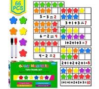 Jeu de dix Cadres magnétiques, 6 Cadres et 66 compteurs colorés Dix Cadres mathématiques manipulatifs Jouets de comptage pour la Maternelle et Le Jardin d'enfants, 6 Couleurs et 2 marqueurs