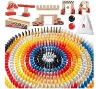 Dorjee - Jeu de Domino Rally coloré en bois 115 pièces - avec élements de circuits et sac en coton - pour enfants à partir de 3 ans