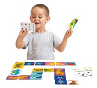 Jeu de dominos dinosaures Banana Panda pour enfants : 28 pièces de dinosaures recto verso avec 2 façons de jouer.