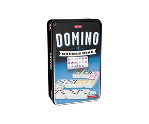 Jeu de dominos Double-9 Tactic 55 pièces à points colorés Boîte métal noire