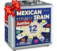 Jeu de Dominos Mexican Train Double 12 - Jeu de Dominos géants pour Adultes, 91 Dominos à Points colorés, moyeu en Bois, Train et Coffret en Aluminium