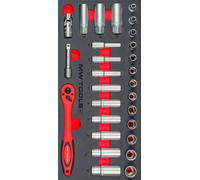 Jeu de douilles 3/8 28 pièces module en mousse pour servante d'atelier MW Tools MWD3828
