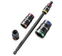 Jeu de douilles 9 en 1 pour visseuse à percussion avec porte-embout et douilles à rabat SAE, tige hexagonale 6,35 mm, rétention de fermeture magnétique, tailles à code couleur