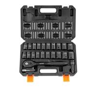 VEVOR Jeu de Douilles à Choc 1/2" Jeu de 20 Douilles à Impact avec Outil à Cliquet 13-24 mm 7/16-15/16 po 6 Pans Acier Allié CR-V HRC 42-48 Repère de Taille Facile avec Mallette pour Réparation Auto