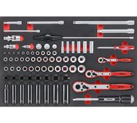 Jeu de douilles et accesoires Foam4x4 tray 1/4- 3/8 4- 24mm en 1/2 77 pièces Teng Tools TTESK77