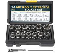 Jeu de Douilles Spiralées/Extracteur de Vis, 13 pièces Extracteurs de Boulons et écrous 1/4", 5/16", 3/8", 10mm, 7/16", 12mm, 1/2", 13mm, 9/16", 5/8", 17mm, 11/16" and 3/4"