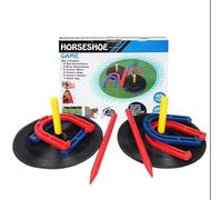 Jeu de fer à cheval - Pour l'intérieur et l'extérieur - 2 poteaux avec assiette en caoutchouc, 2 piquets de jardin, 4 fers à cheval en caoutchouc, avec sac en filet