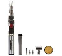 Velleman Coffret complet fer à souder au gaz butane pour professionnels, stylo portable avec allumage automatique, flamme réglable jusqu’à 500 °C, autonomie 90 min, avec accessoires et mallette