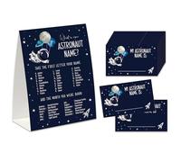 Jeu de fête d'anniversaire astronaute, « What's Your Astronaute Name Game » (un panneau + 30 étiquettes autocollantes), jeu de fête d'astronaute, jeu d'anniversaire spatial galaxie - MZC06