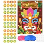 Jeu de fête hawaïen Luau - Pin the Sun on the Tiki, Aloha Party Supplies pour 48 invités avec autocollants et 2 bandeaux, kit de jeu tropical pour voyage et voyage, école, salle de classe, activités