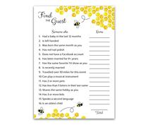 Jeu de fête prénatale Bee - FIND THE GUEST Games - Lot de 25 - Thème bourdon jaune neutre amusant pour fête prénatale, Honeybee Bumblebee Guess Who Came to the party G620-FTG