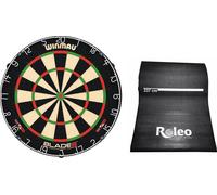 Jeu de fléchettes pointe acier debout Cible professionnelle Winmau Blade 6 + tapis de fléchettes Roleo