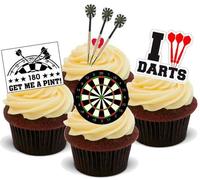 Jeu DE FLÉCHETTES Mixte - 12 Decoration Comestible pour Gâteau - Darts Mix - 12 Edible Stand Up Premium Wafer Cake Toppers