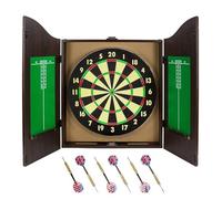 Jeu de fléchettes Professionnel, Cible en Bois Massif avec Armoire, Comprend Une de 45,7 cm (18 Pouces), 6 fléchettes à Pointe en Acier et Un Panneau de Rangement pour marqueurs, Cible Classique