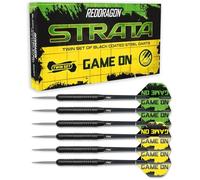 Jeu de fléchettes Strata Game on-Fléchettes à Pointe en Acier Noir de 20 grammes avec Vols et tiges (tiges)