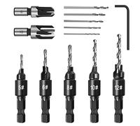 Jeu de Forets à Chanfreiner 7Pcs, Mèches à fraiser remplaçables, Jeu de forets à fraiser, Fraises de bois avec tige hexagonale 1/4" réglable, 2 pièces pour le travail du bois avec une clé en L