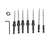 Jeu de forets à fraiser le bois, forets coniques réglables avec tige hexagonale 1/4, foret à fraiser 11/64 pour le travail du bois, comprend 7 forets, un dispositif de