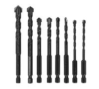 Jeu de forets à maçonnerie, perçage facile pour carrelage et béton, Kit noir en carbure à tige hexagonale, 8 pièces