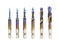 Jeu de forets à tarauder, fraiser, ébavurer, foret combiné métrique, foret composé en acier rapide(Blue 6pcs Set Long)