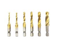Jeu de forets à tarauder, fraiser, ébavurer, foret combiné métrique, foret composé en acier rapide(Gold 6pcs Set)