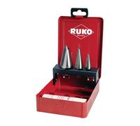 Jeu de forets à tôle 3-14/ 4-20/ 16-30,5 mm HSS nombre de lames 2 coffret métal 4 pièces RUKO