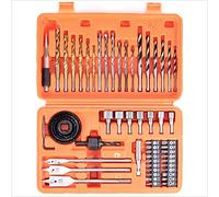 Jeu de forets et d'embouts de tournevis 56 pièces comprenant des forets mixtes, des scies cloches, des tourne-écrous, un porte-embout magnétique pour la maçonnerie, livré dans un étui robuste WELLCUT